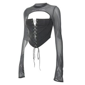 Lace Up Corset Long Sleeve Top